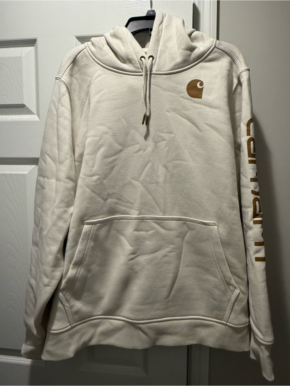 Carhartt Women’s Cream Pullover Hoodie with Gold Logo